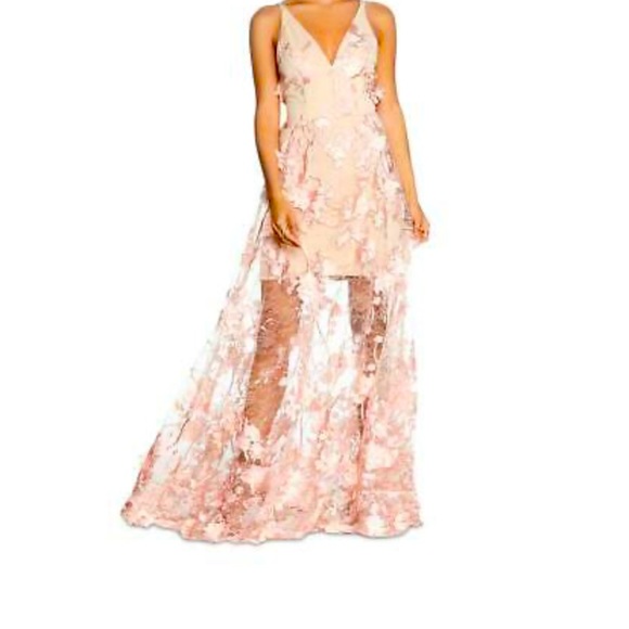Dress The Population Long Pink Floral Gown - Picture 1 of 12